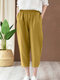 Solid Elastic Waist Pocket Haren Pants For Women - Yellow