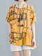 Graffiti Print Patchwork Short Sleeve O-neck T-shirt - Yellow
