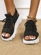Sandales décontractées à plateforme à bout ouvert en tricot confortable à lacets pour femmes - Noir