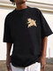 Herren-T-Shirts mit Rundhalsausschnitt und Cartoon-Tier-Print auf der Brust, kurzärmelig - Schwarz