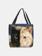Women Patchwork Cat Pattern Print Shoulder Bag Handbag Tote - Black
