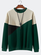 Mens Color Block Patchwork Crew Neck Casual Pullover Sweatshirts Winter - Green