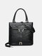 Vintage Genuine Leather Upper And Lower Zipper Color Block Design Crossbody Bag Handbag - Black