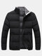 Mens Windproof Warm Stand Collar Thicken Solid Overcoats With Pocket - Black