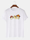 Mens 100% Cotton Cartoon Mushroom Print Short Sleeve T-Shirt - White