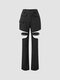 Solid Cut Out Zip Front Pants For Women - Black