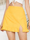 Solid Slit Ruffle High Waist Mini Skirt For Women - Yellow
