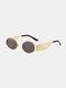 Unisex Full Metal Oval Frame Hollow Glasses Legs Tinted Lenses Anti-UV Sunglasses - Gold Frame Gray Lenses