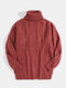 Mens Rib-Knit High Neck Solid Long Sleeve Casual Pullover Sweaters - Red