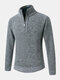 Mens Rib-Knit Half Zipper Cotton Warm Long Sleeve Casual Pullover Sweaters - Gray
