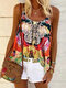 Vintage Printed Straps Casual Tank Top For Women - Red