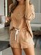 Solid Color Long Sleeve Loose Casual Suit For Women - Brown