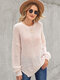 Solid High-low Loose Drop Shoulder Long Sleeve Sweater - Pink