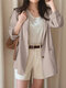 Solid Lapel Long Sleeve Button Front Women Blazer - Khaki