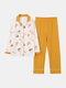 Women Cute Pajamas Sets Cats Cartoon Print Casual sleepwear - Yellow