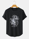 Mens Dragon Pattern Print Loose Light Casual O-Neck T-Shirts - Black