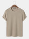 Mens Cable Knit Crew Neck Solid Color Short Sleeve T-Shirts - Khaki