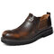 Me Vintage Outdoor Work Style Elastic Slip On Casual Leather Shoes - Dark brown