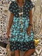 Ethnic Floral Print Patchwork Short Sleeve Dress For Women - Green