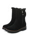 Women Casual Suede Round Toe Side Zipper Flat Snow Boots - Black
