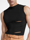 Men Sexy Cutout Pit Strip Sleeveless Slim Vest - Black