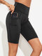 Solid Color Pocket Slim Hip Lift Yoga Leggings - Black