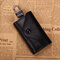 Multi-color Leather Zipper Key Storage Bag Retro Business Card Money Holder 6 Hooks Metal - Black