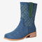 LOSTISY Suede Stitching Knight Casual Mid Calf Cowboy Boots - Blue