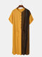 Men Ethnic Pattern Patchwork O Neck Soft Breathable Thin Robes - Yellow