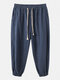 Mens Linen Breathable Elastic Ankle Drawstring Waist Casual Sport Pants - Navy Blue