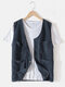 Mens Corduroy Solid Color Relaxed Fit Vests With Pockets - Blue