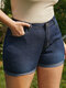 Plus Size Plain Button Design Pocket Jeans - Navy