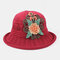 Women Printed Hollow Straw Hat Breathable Sun Hat - Red