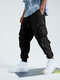 Men Hip Hop Street Style Zipper Pocket Cargo Pants - Black