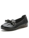 Socofy Leather Vintage Bow Pleated Soft Sole Non-Slip Casual Flats - Black