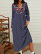 Floral Dots Print Tassel Patchwork V-neck Long Sleeve Casual Dress for Women - Navy