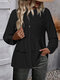 Women Ruffle Trim Button Front Plain Long Sleeve Shirt - Black