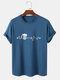 Mens Beer ECG Print Crew Neck Cotton Short Sleeve T-Shirts - Blue