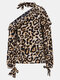 Leopard Print Off Shoulder Ruffle Patchwork Long Sleeve Blouse - Khaki
