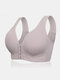 Women Ribbed Wireless Front Closure Full Cup Lightly Lined Wide Straps T-Shirt Bra - Light Purple