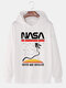 Mens Give Me Space Astronaut Print Loose Drawstring Pullover Hoodie - White