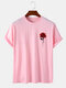 Mens Rose Floral Chest Print Cotton Short Sleeve T-Shirts - Pink