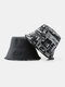Unisex Cotton Double-sided Newspaper Letter Printing Fashion Personality Sunshade Bucket Hat - Black