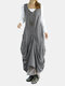 Irregular Solid Color Sleeveless Loose Dress For Women - Grey