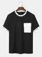 Mens Contrast Letter Trims Print Flap Pocket Short Sleeve T-Shirts - Black