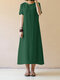 Pure Color Short Sleeve Long Maxi Vintage Dresses - Green