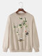 Mens Chinese Style Floral Print Crew Neck Pullover Sweatshirts Winter - Apricot