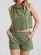 Einfarbiger zweiteiliger Jogger-Anzug mit Kapuze und Tasche Activewear für Damen - Armeegrün