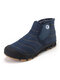 Women's Large Size Casual Warm Waterproof Solid Color Hook Loop Snow Cotton Boots - Blue