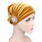 Women's Velvet Wtih Alloy Diamonds Stretch Turban Hat Casual Warm Solid Beanie Cap - Gold